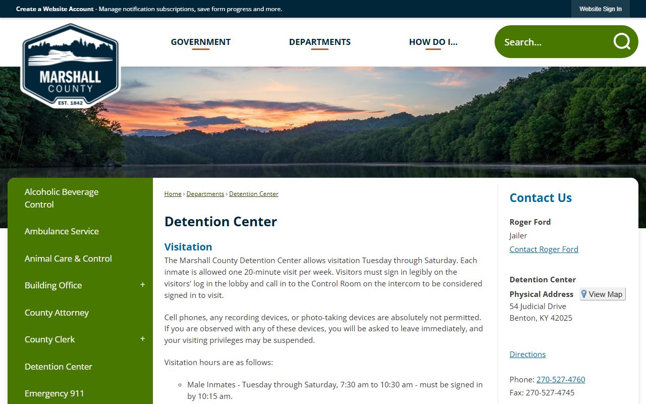 Marshall County Detention Center inmate records and visitation page
